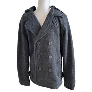 Modern Amusement Pea Coat Women's Size L Grey Cotton Blend Hood Lined Preppy
